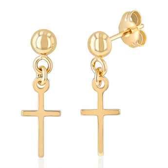 9ct Yellow Gold Silverfilled Cross Drop Earrings