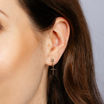 9ct Yellow Gold Silverfilled Cross Drop Earrings