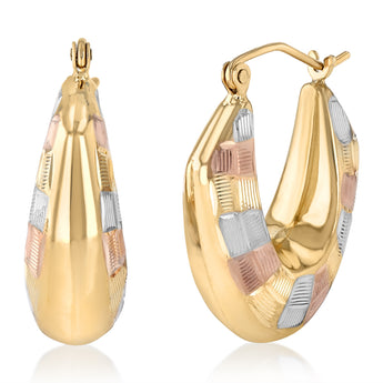 9ct Yellow Gold Silverfilled Fancy Creole Hoop Earrings