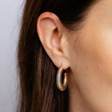 9ct Three Tone Gold Silverfilled Ribbed Tube Hoop Earrings