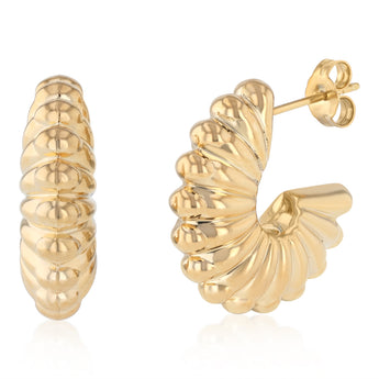 9ct Yellow Gold Silverfilled Gadrooned 3/4 Hoop Earrings