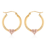 9ct Two Tone Gold Silverfilled Heart Hoop Earrings