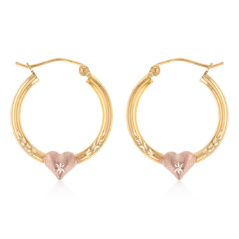 9ct Two Tone Gold Silverfilled Heart Hoop Earrings