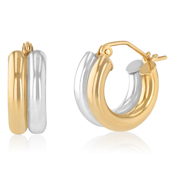 9ct Two Tone Gold Silverfilled Double Hoop Earrings