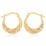 9ct Yellow Gold Silverfilled Dicut Swirl Creole Hoop Earrings