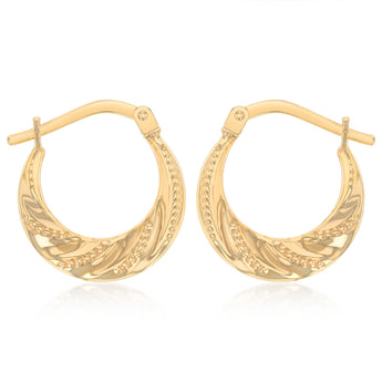 9ct Yellow Gold Silverfilled Dicut Swirl Creole Hoop Earrings