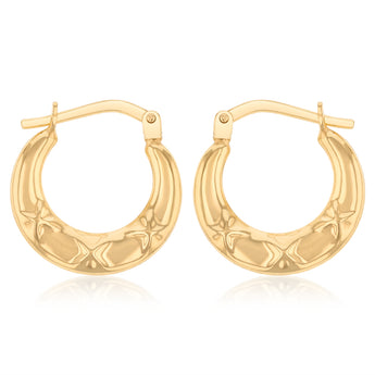 9ct Yellow Gold Silverfilled Fancy Quilted Creole Hoop Earrings