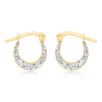 9ct Yellow Gold Silverfilled Dicut Textured Creole Hoop Earrings