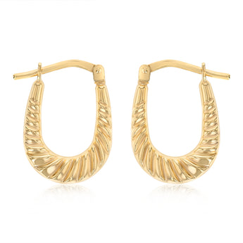 9ct Yellow Gold Silverfilled Scalloped U-Shaped Hoop Earrings