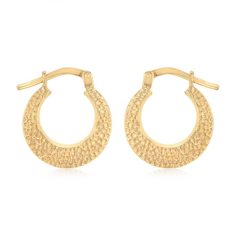 9ct Yellow Gold Silverfilled Hammered Creole Hoop Earrings