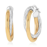 9ct Yellow Gold and Sterling Silver Intertwined Hoop Earrings