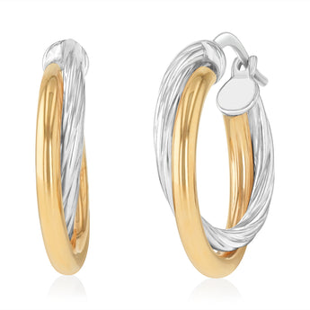 9ct Yellow Gold and Sterling Silver Intertwined Hoop Earrings