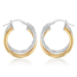 9ct Yellow Gold and Sterling Silver Intertwined Hoop Earrings