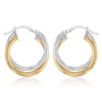 9ct Yellow Gold and Sterling Silver Intertwined Hoop Earrings