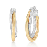 9ct Yellow Gold and Sterling Silver Intertwined Oval Hoop Earrings