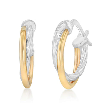 9ct Yellow Gold and Sterling Silver Intertwined Hoop Earrings