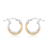 9ct Yellow Gold and Sterling Silver Intertwined Hoop Earrings