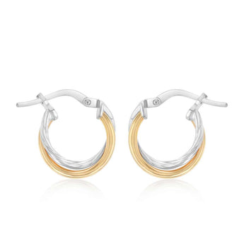 9ct Yellow Gold and Sterling Silver Intertwined Hoop Earrings