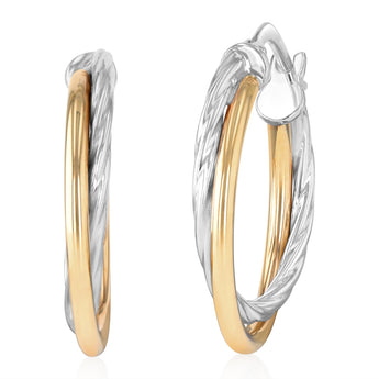 9ct Yellow Gold and Sterling Silver Intertwined Hoop Earrings