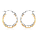 9ct Yellow Gold and Sterling Silver Intertwined Hoop Earrings