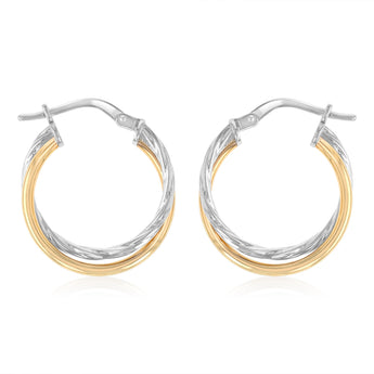 9ct Yellow Gold and Sterling Silver Intertwined Hoop Earrings