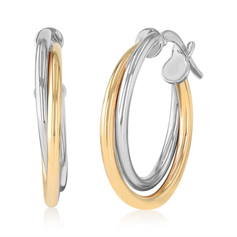 9ct Yellow Gold and Sterling Silver Intertwined Hoop Earrings