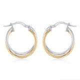9ct Yellow Gold and Sterling Silver Intertwined Hoop Earrings