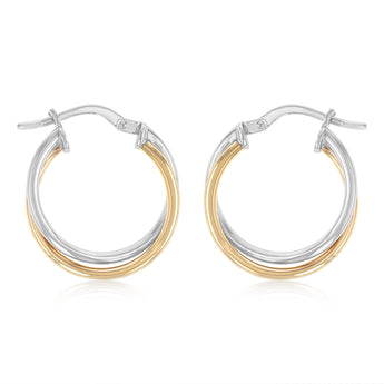 9ct Yellow Gold and Sterling Silver Intertwined Hoop Earrings