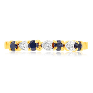 9ct Yellow Gold Natural Black Sapphire and 3 x Diamond Ring