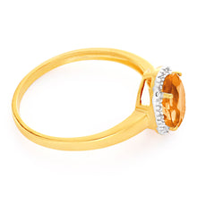 Load image into Gallery viewer, 9ct Yellow Gold Citrine 6x8mm and Diamond Ring