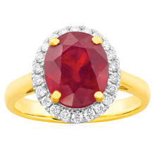 Load image into Gallery viewer, 9ct Yellow Gold Diamond + Natural Enhanced/Heat Treated Ruby Ring