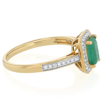 1ct Natural Emerald and 0.15 Carat Diamond Ring in 9ct Yellow Gold