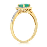 1ct Natural Emerald and 0.15 Carat Diamond Ring in 9ct Yellow Gold