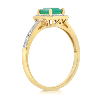 1ct Natural Emerald and 0.15 Carat Diamond Ring in 9ct Yellow Gold