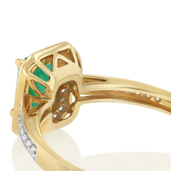 1ct Natural Emerald and 0.15 Carat Diamond Ring in 9ct Yellow Gold