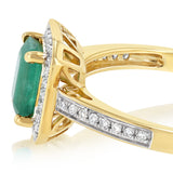 1ct Natural Emerald and 0.15 Carat Diamond Ring in 9ct Yellow Gold