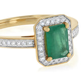 1ct Natural Emerald and 0.15 Carat Diamond Ring in 9ct Yellow Gold