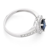 9ct White Gold 1.05ct Natural Dark Blue Sapphire 7x5mm + Diamond 0.26ct Ring