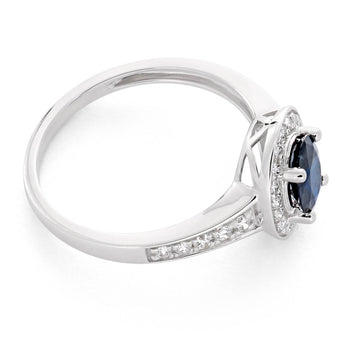 9ct White Gold 1.05ct Natural Dark Blue Sapphire 7x5mm + Diamond 0.26ct Ring