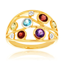 Load image into Gallery viewer, 9ct Yellow Gold Multi Gemstone &amp; Diamond Ring