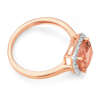 9ct Rose Gold 8mm 2.00 Carat Cushion Cut Morganite and 0.10 Carat Diamond Ring