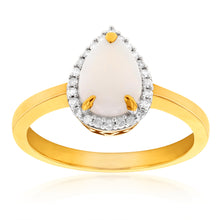Load image into Gallery viewer, 9ct Yellow Gold Natural White Solid Opal &amp; Diamond Pear Shape Ring