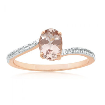 9ct Rose Gold 7x5mm 0.80ct Morganite & Diamond Ring