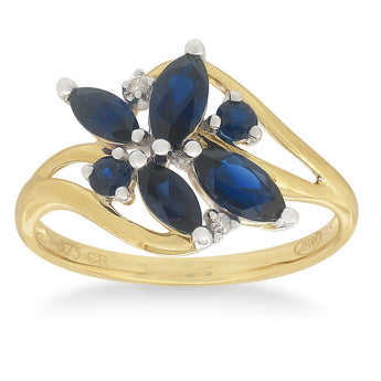 9ct Yellow Gold Created Sapphire & Diamond Ring