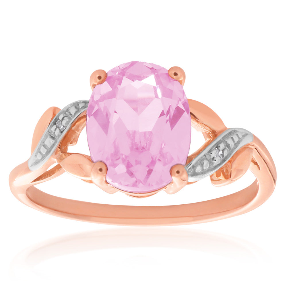 9ct Rose Gold Created Peach Sapphire & Diamond Ring