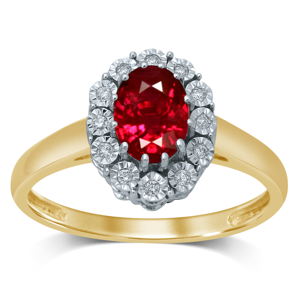 9ct Yellow Gold Created Oval Ruby & Diamond Ring Grahams Jewellers