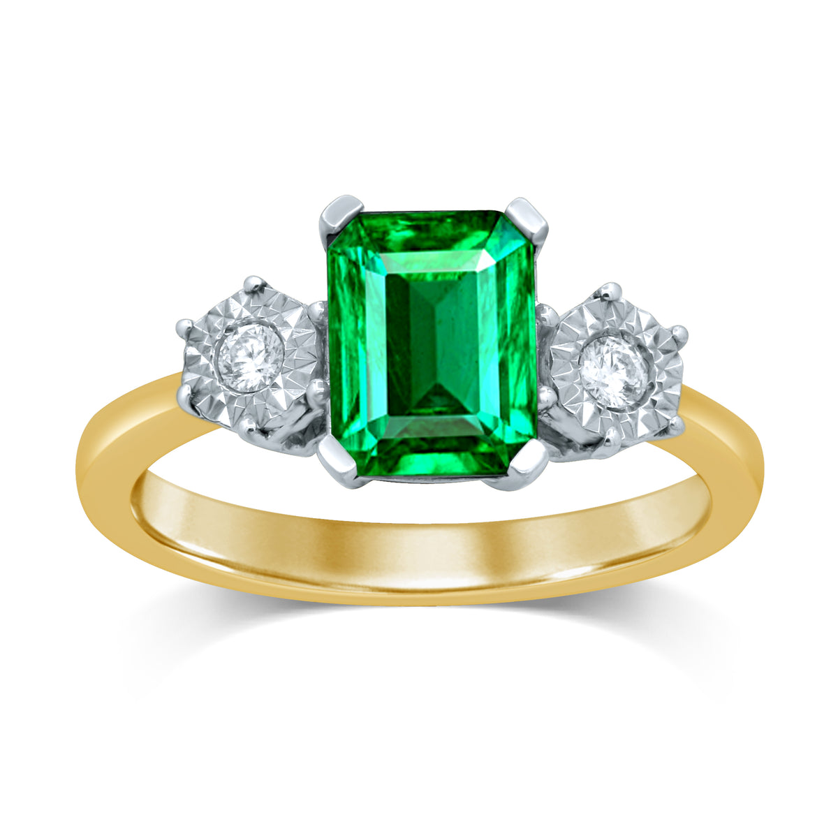 9ct Yellow Gold Created Emerald & Diamond Trilogy Ring Grahams Jewellers