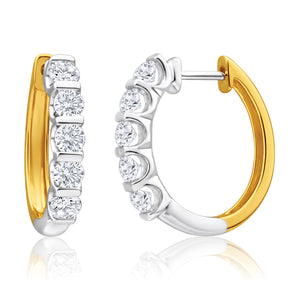 9ct Yellow & White Gold 1 Carat Diamond Hoop Earrings