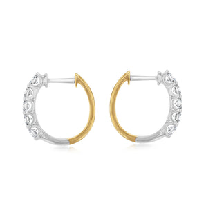 9ct Yellow & White Gold 1 Carat Diamond Hoop Earrings