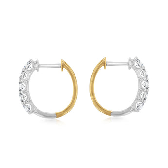 9ct Yellow & White Gold 1 Carat Diamond Hoop Earrings